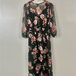New Look Floral Long Sleeve Dress - Black and Pink